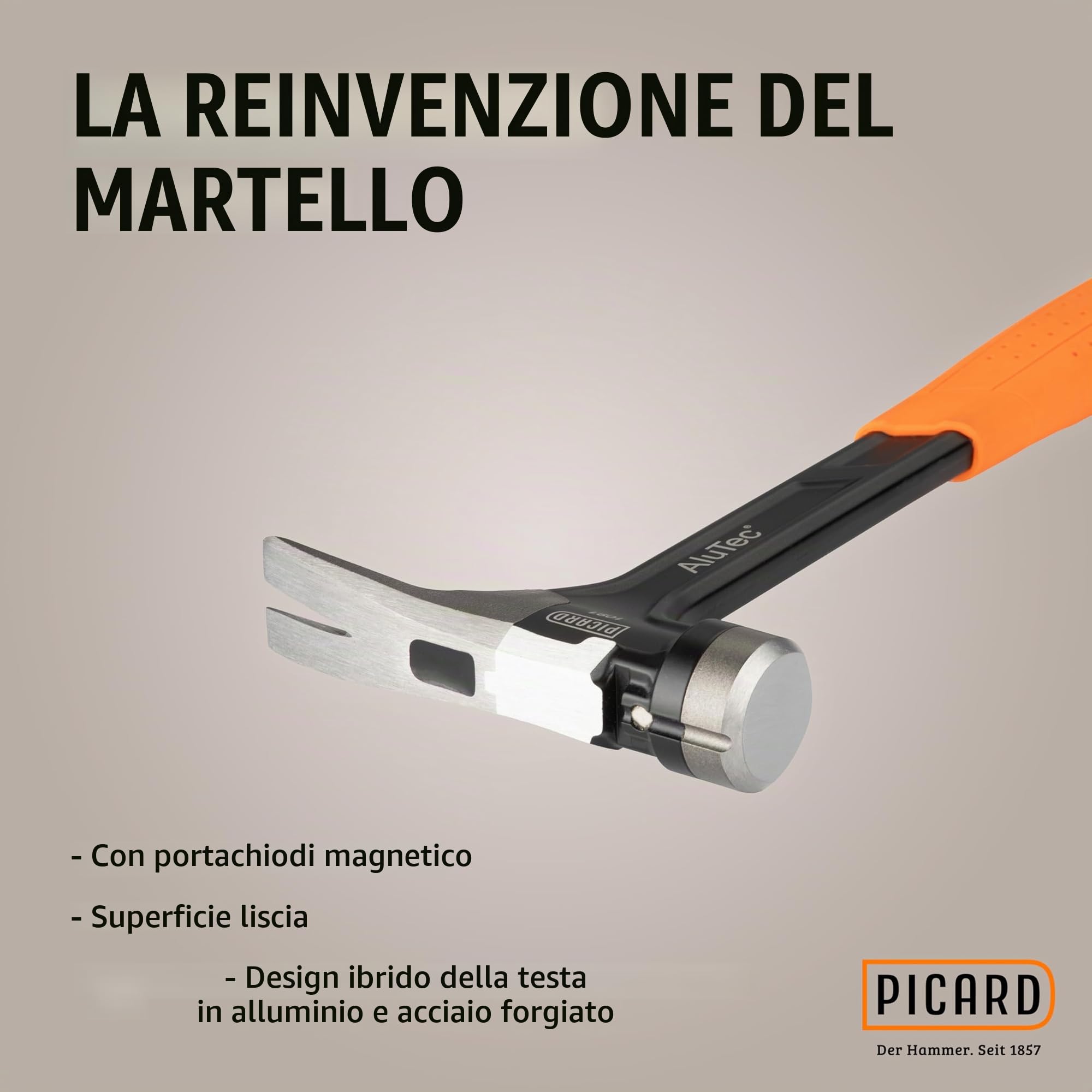Picard Martello Carpentiere Ruvida AluTec®, No. 1095 | Martello da Carpentiere Professionale con Estrazione Chiodi | Leggero E Potente | Ergonomico E Antivibrazione | Hammer Ibrido Alluminio