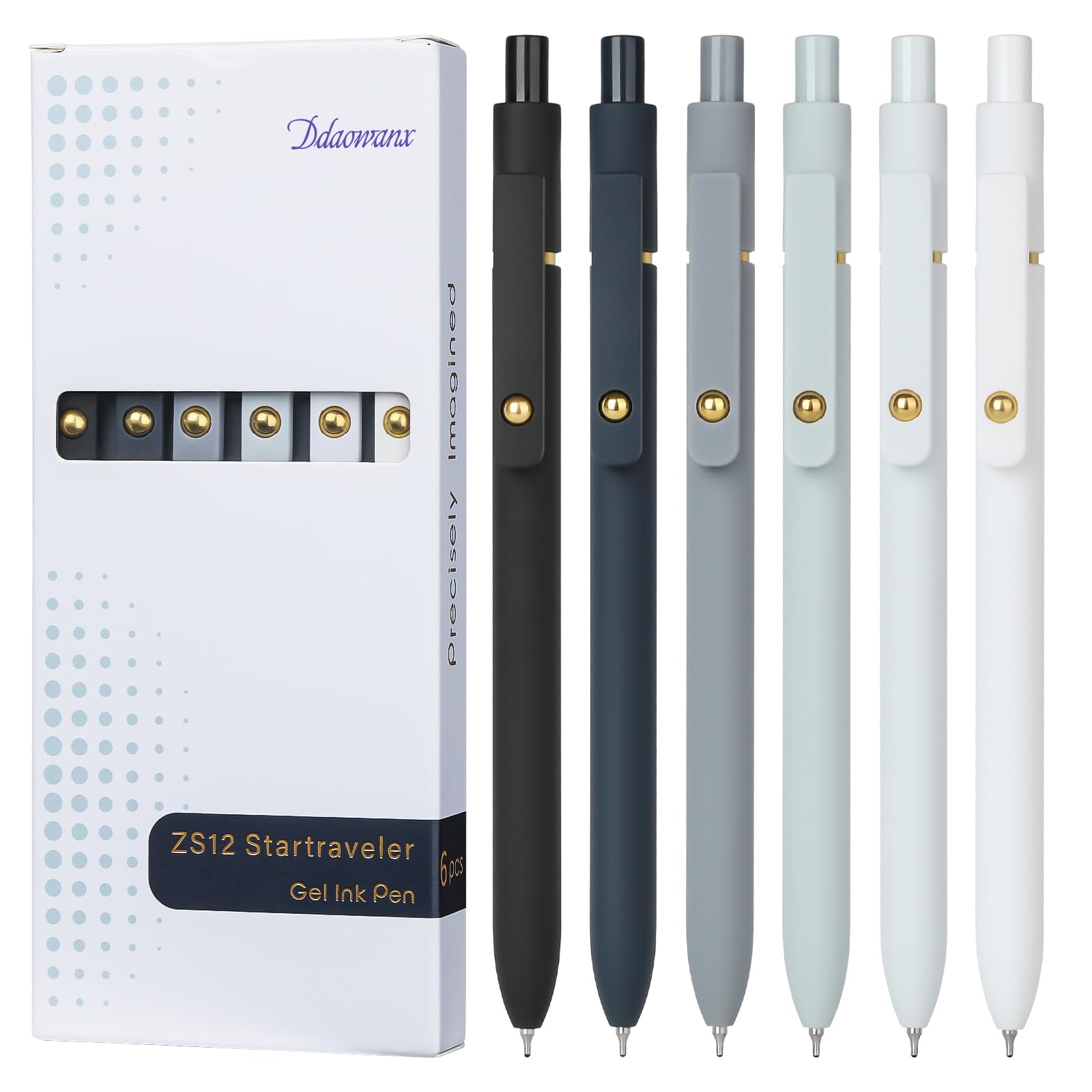 Ddaowanx 6 Pcs 0.5mm Quick Dry Black Ink Fine Point Gel Pens, Modern Office School Supplies for Women (6Pcs Black White Gray, Black) โ image 1