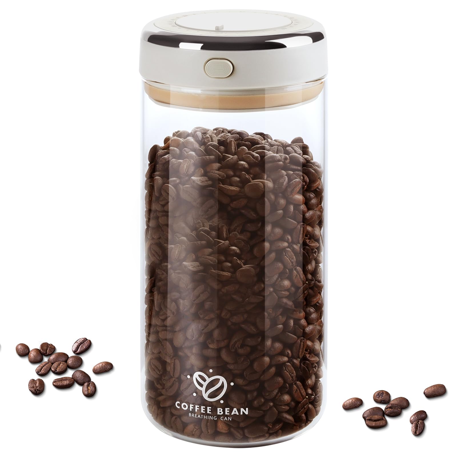 Foyucool Coffee Bean Storage Container, Vacuum Coffee Canister with One-Way CO2 Valve & Date Tracker, Kitchen Storage Jar for Coffee, Snacks, Flower Tea and Grains, 1700ml