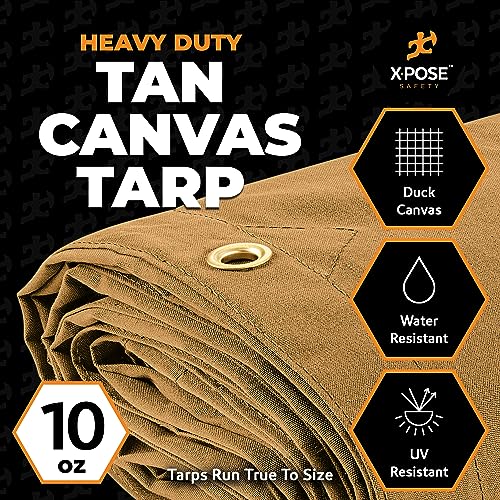 Xpose Safety Canvas Tarp - 10oz Tan Canvas Tarps Heavy Duty Water Resistant with Brass Grommets- Multipurpose Outdoor Tarpaulin for Camping, Canopy, Trailer, Equipment Cover 14' x 16' by Xpose Safety - Image 3