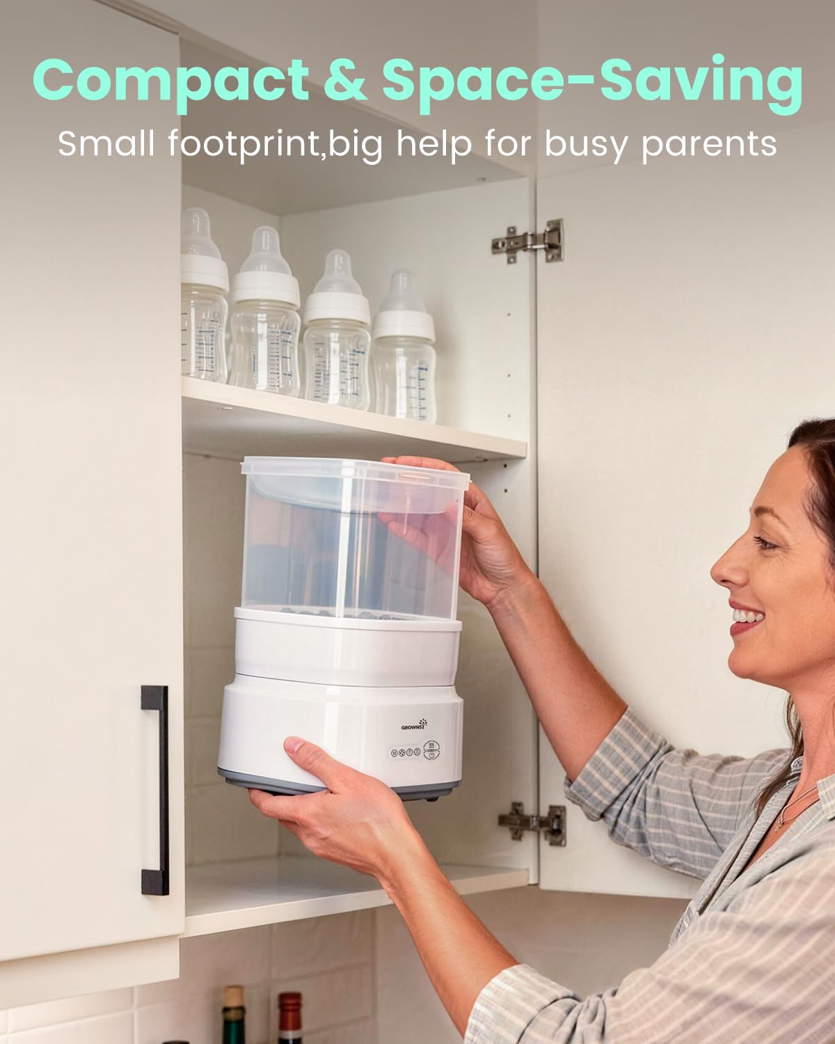 GROWNSY Bottle Sterilizer and Dryer, Compact Electric Steam Baby Bottle Sterilizer (Esterilizador de Biberones), Bottle Sanitizer for Baby Bottles, Pacifiers, Pump Parts - Image 9