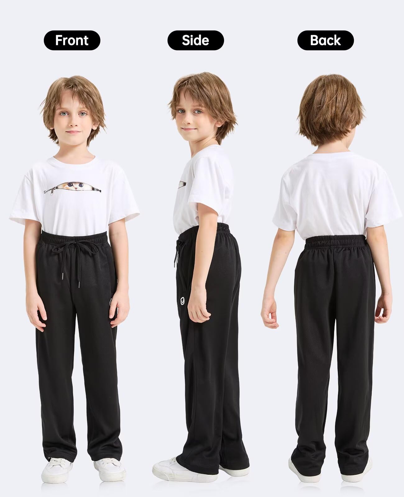 OCYMA Pantaloni sportivi da ragazzo con tasche con cerniera, confezione da 5, pantaloni sportivi in rete per ragazzi 5-24