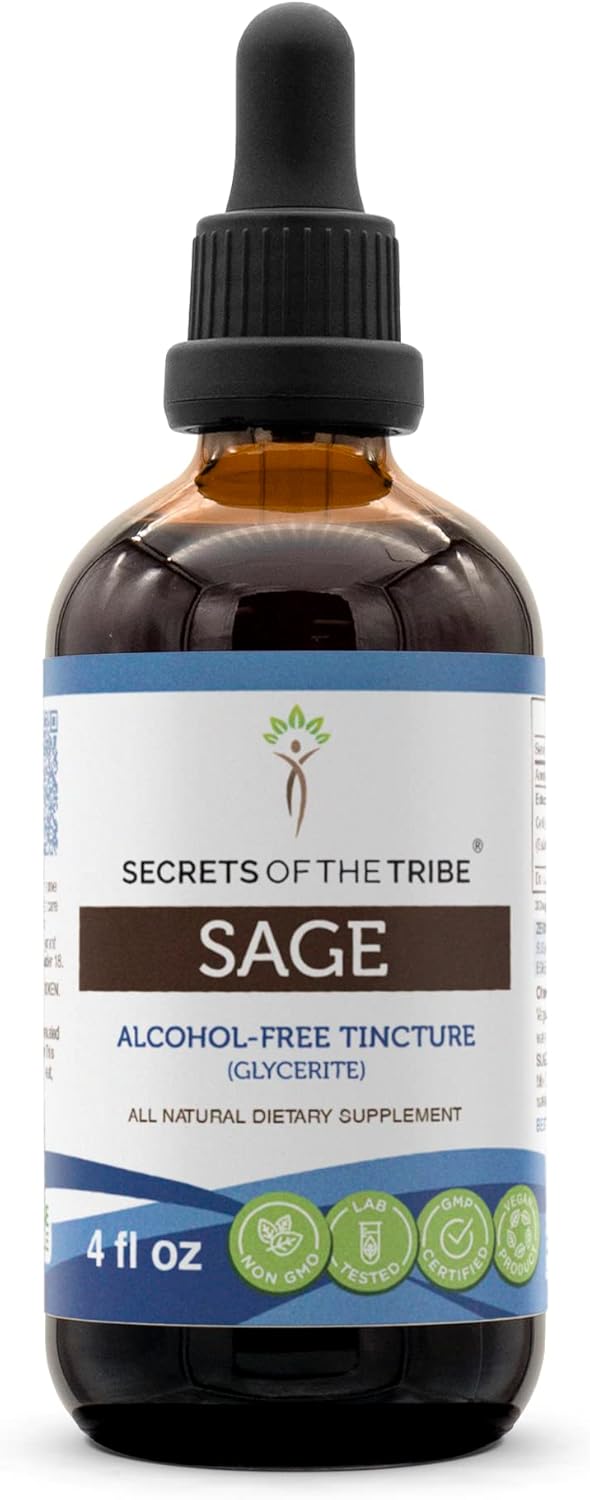 Secrets of the Tribe Sage Alcohol-Free Liquid Extract, Sage (Salvia officinalis) Dried Leaf (2 FL OZ)