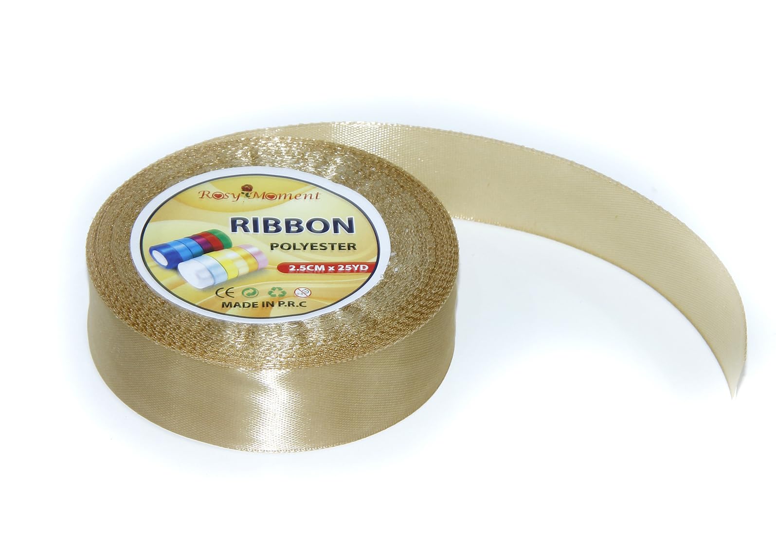 Rosy.Moment ribbon satin fabric ribbon for gift package wrapping hair bow clips making crafting sewing wedding decorations width 2.5cm*25yards-Color Dark Tan