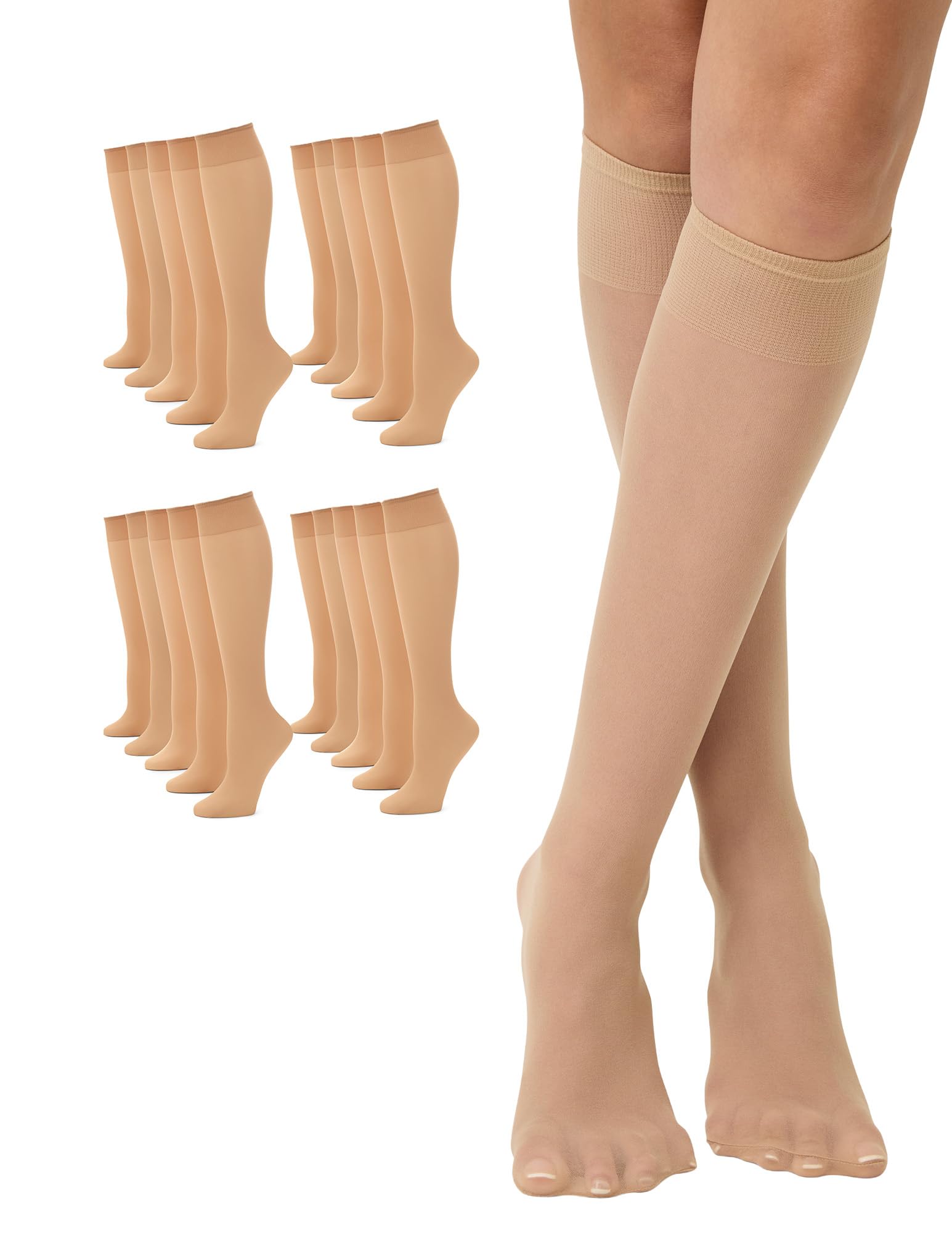 Women's Value Bundle Knee High Pantyhose with Sheer Toe 10-Pack-image-47