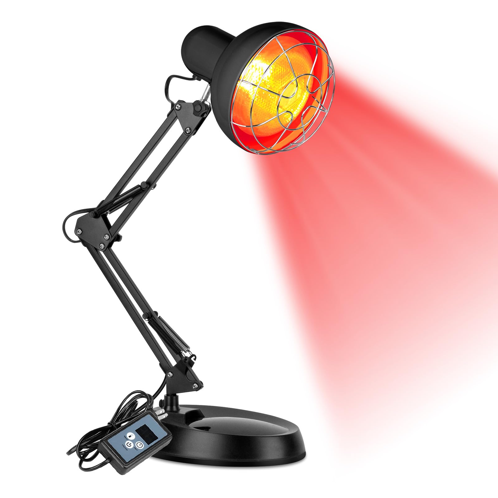 Lámpara de luz roja 150 W para uso doméstico, 10 niveles de temperatura + 12 niveles de temporizador, regulable en múltiples direcciones – **Negro**