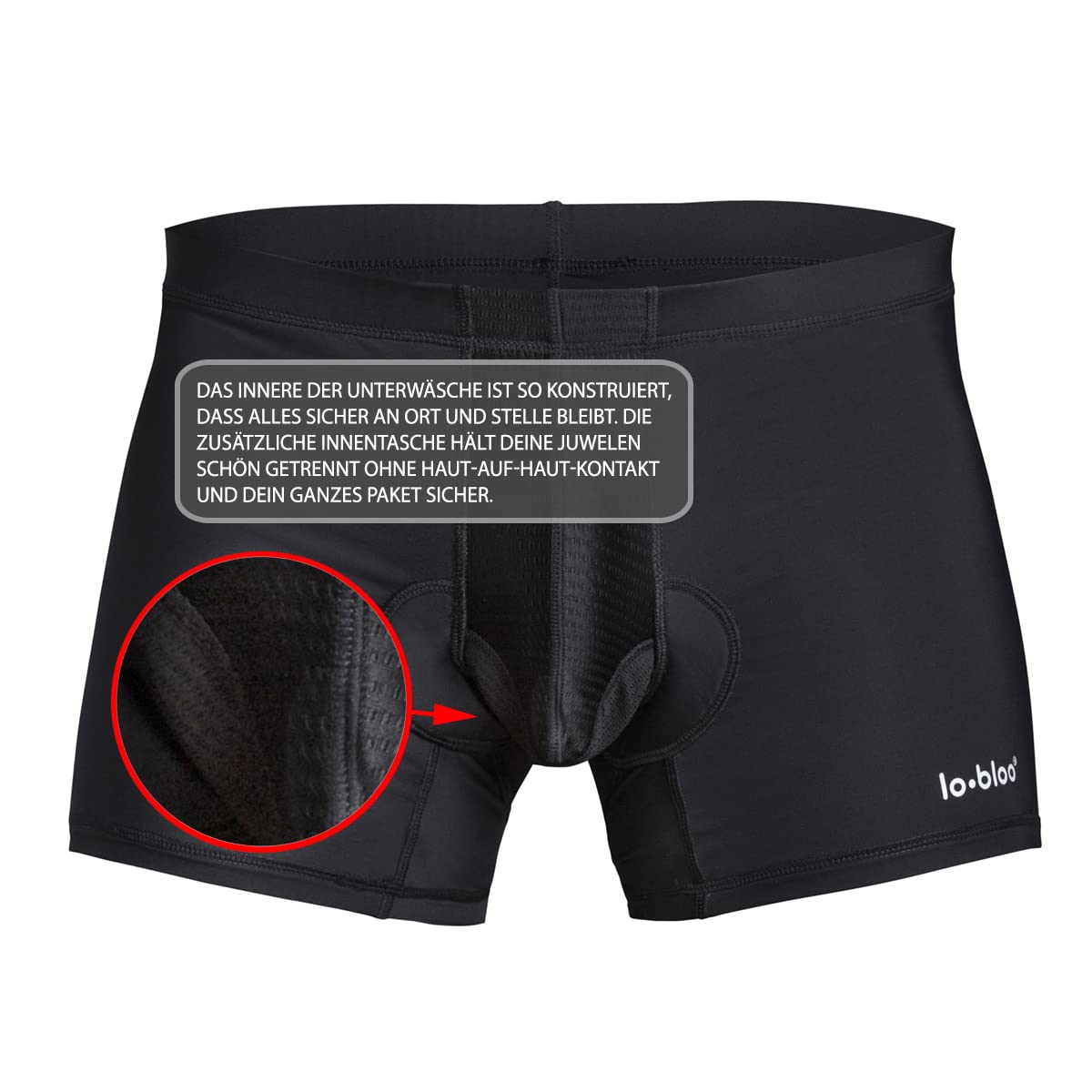 lobloo Schutz-Unterwäsche mit Reverse-System für Herren, Tiefschutz/Suspensorium auf der Außenseite, Gefüttert, mit Kompression für ultimativen Genital-Schutz, Farbe: Schwarz, Größen: XS-XL