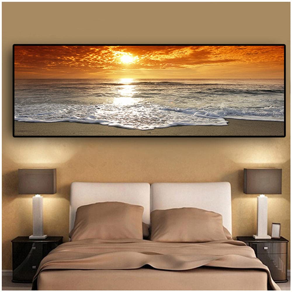 Kit Diamant Peinture Complète 16x32inch Plage Soleil Couchant en Strass Carrés pour Adultes