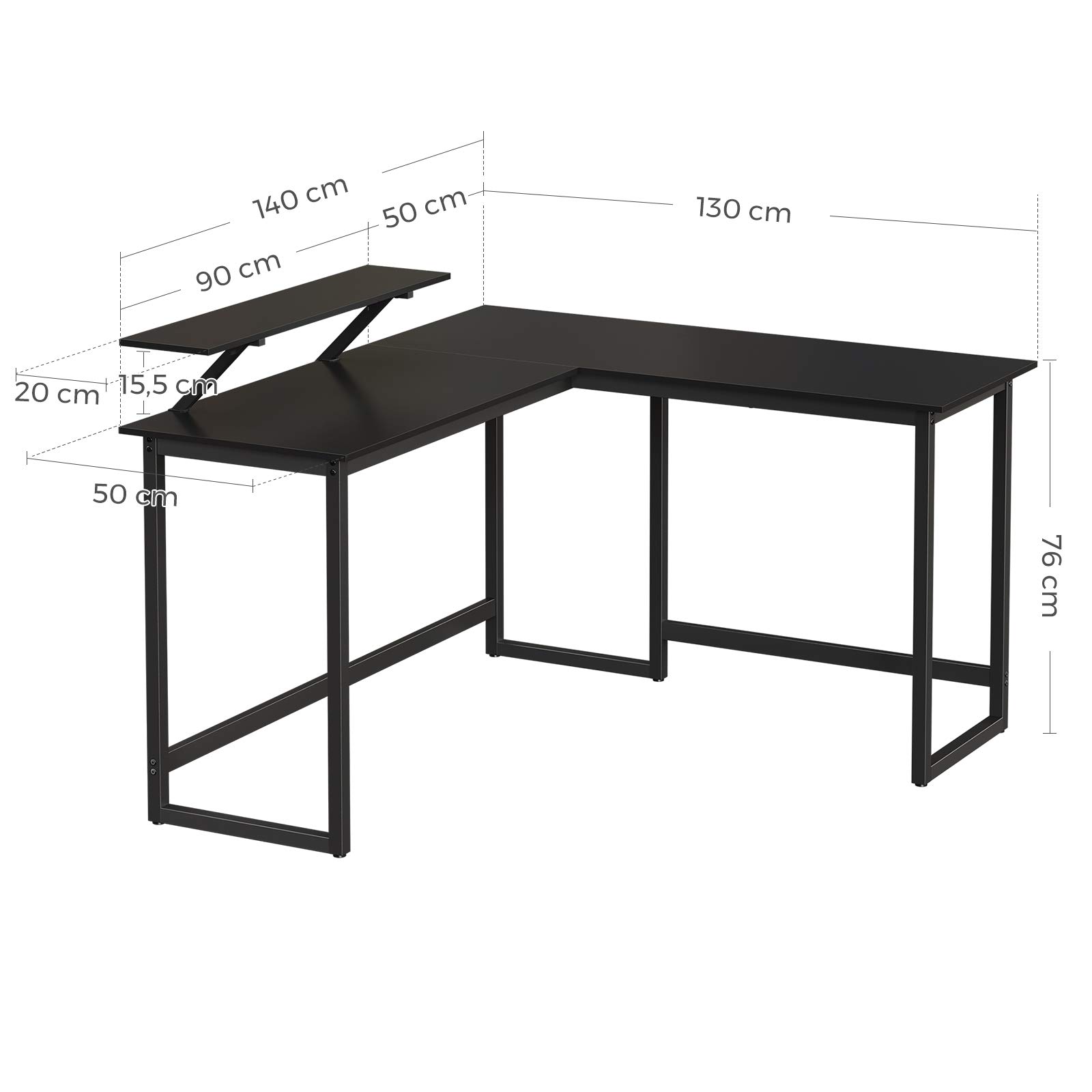 VASAGLE Scrivania per computer, stazione di lavoro a forma di L, scrivania angolare industriale con supporto per monitor, per casa, ufficio, studio, scrittura e gioco, salvaspazio, facile da montare,