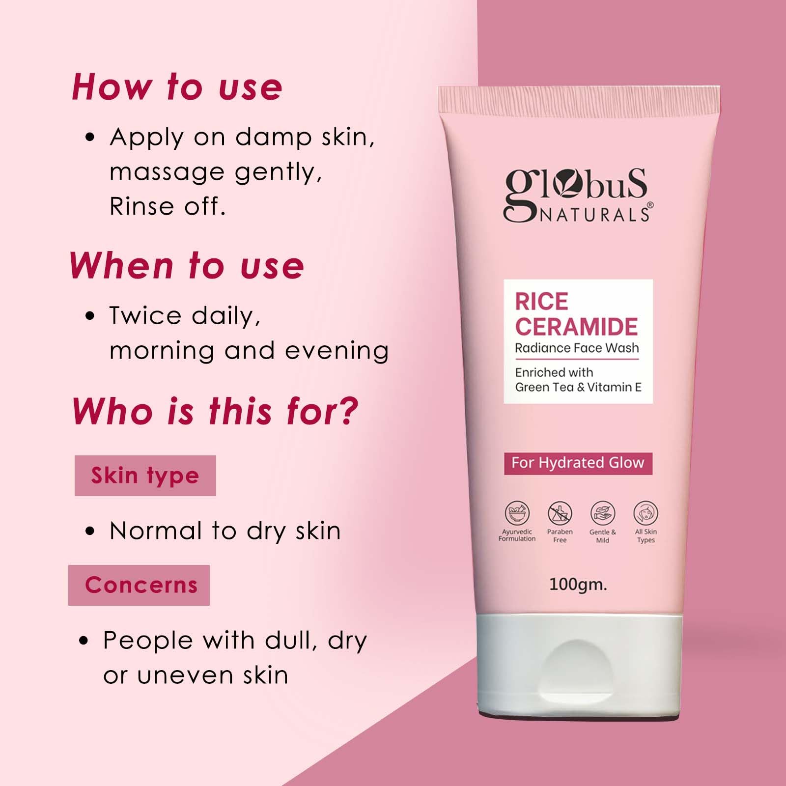 Globus Naturals Revival Rice Ceramide Festive Combo, For Korean Glass Skin, Set of 6 Face Wash 100gm, Cream 50gm, Scrub 50gm, Peel off Mask 100gm, Serum 30ml, Toner 100ml (430gm, RiceCombo16_Diwali) 3