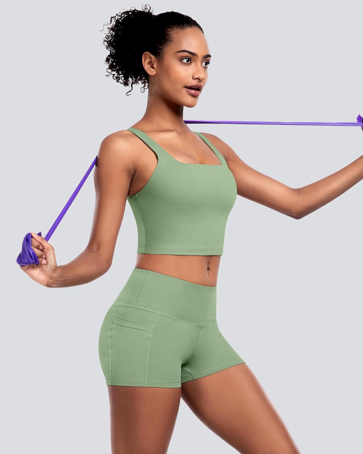 Womens Sports Bras 5 Packs - Square Neck Longline Workout Crop Tank Tops Padded Yoga Camisole with Built in Pads - Image 5