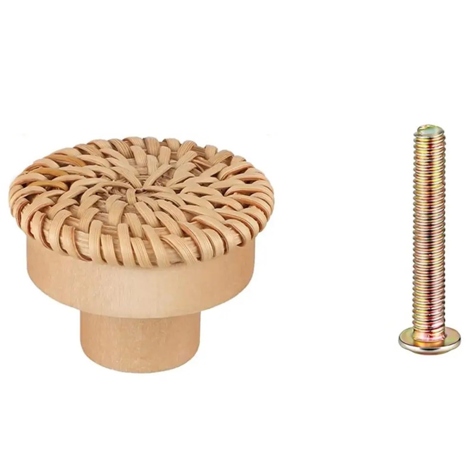 Lsnnmu Wood Color 12Pcs Cupboard Door Handle Wooden Handles Dresser Pulls Woven Rattan Drawer Knobs Burlywood Cabinet Round Wardrobe Home For Home(Wood Color)