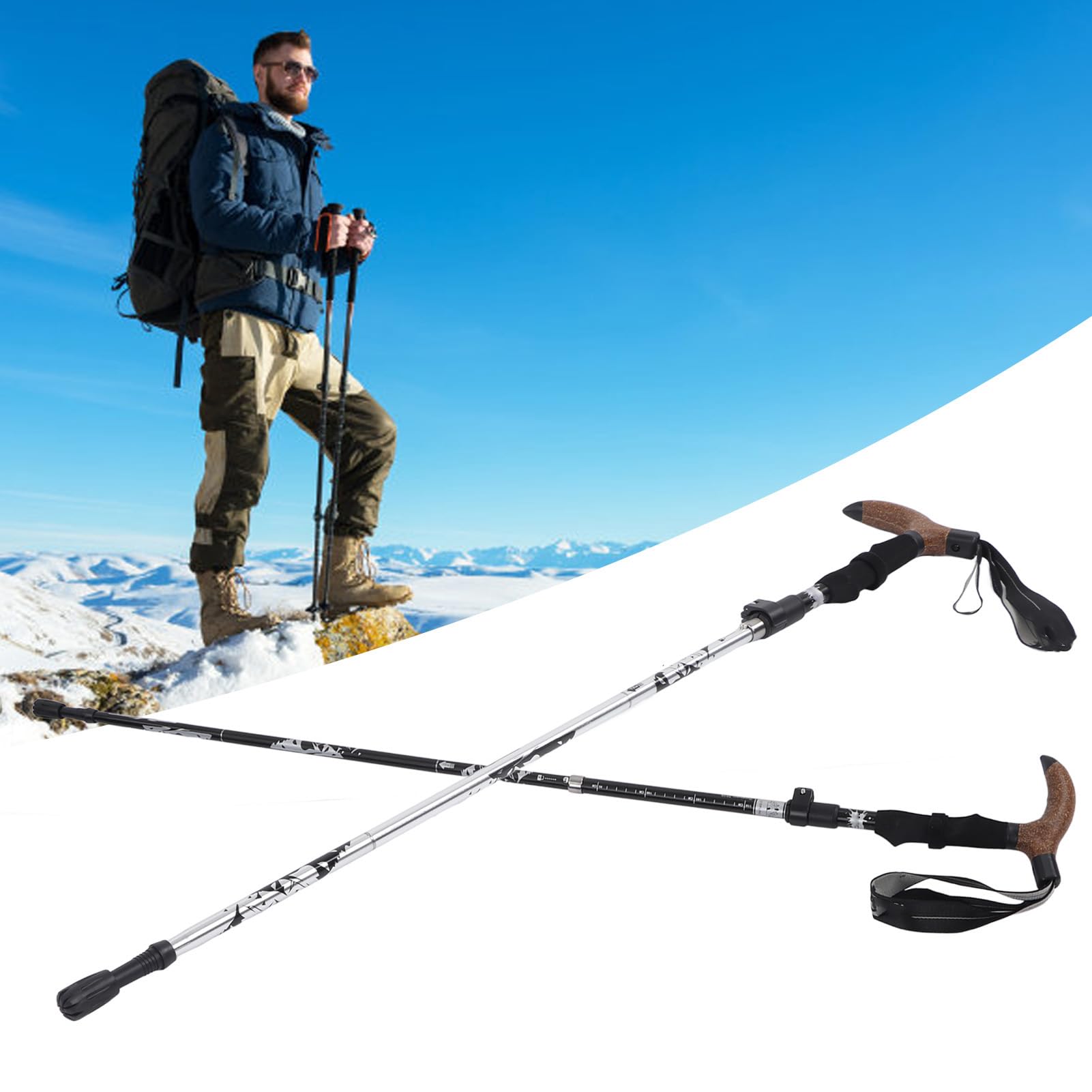 Trekking Poles, 5 Fold Curved Handle Hiking Stick - Image 2