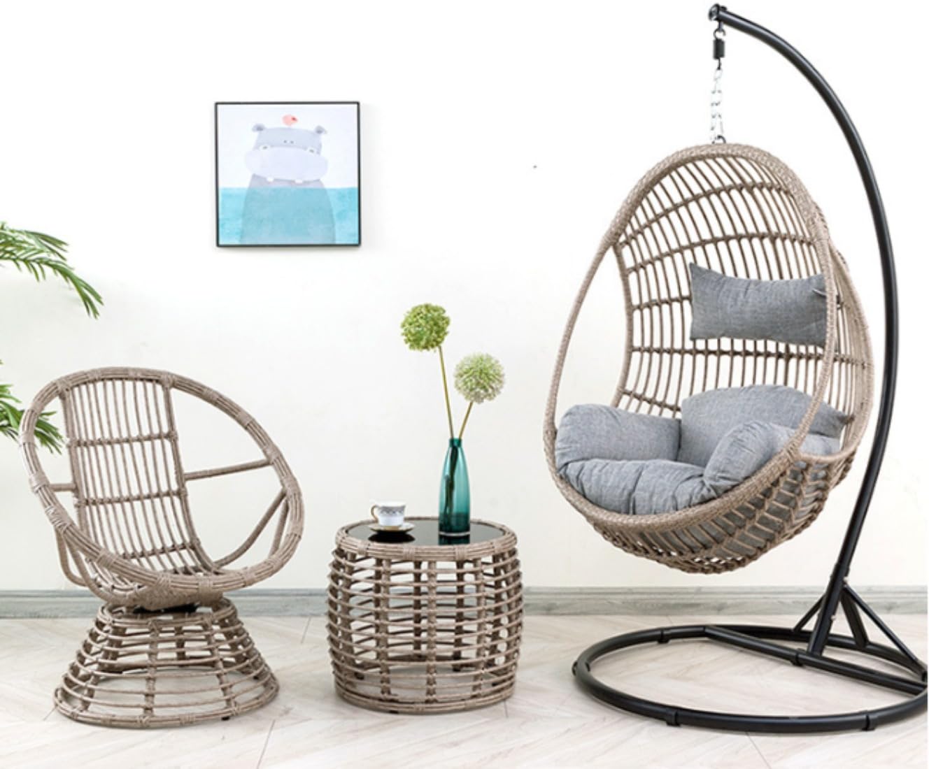 Amazon｜Sprouor椅子家庭用怠け者籐編みロッキングチェアペアゆりかご