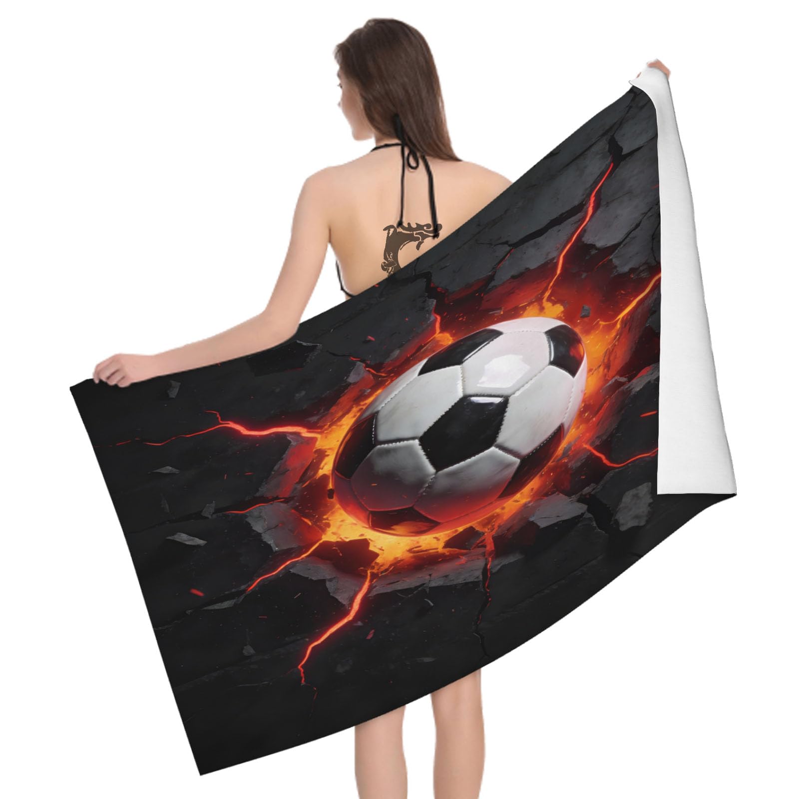 Leichong 3D Soccer Illustration Beach Towel Microfiber Soft Quick Dry for Adults, Sports Theme Bath Towel Lightweight Soft Absorbent for Travel Swimming Pool Sports, 75 x 150 cm