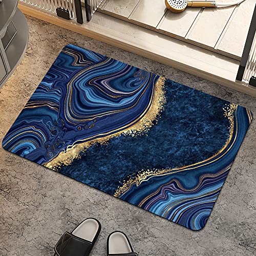 ZHUZHISHAN Bath Mat Rug,Dark Blue Gold marbleNon Slip Quick Dry