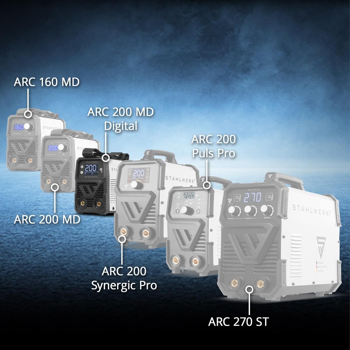 STAHLWERK Soldadora de electrodos ARC 200 MD Digital – Equipo completo con carro – Máquina de soldar MMA/Electrodo & Lift-TIG (DC) hasta 200 A, uso flexible sin gas, ARC-Force, Hotstart, Anti-Stick | MMA (E-Hand) & Lift-TIG (DC) hasta 200 A, flexible sin