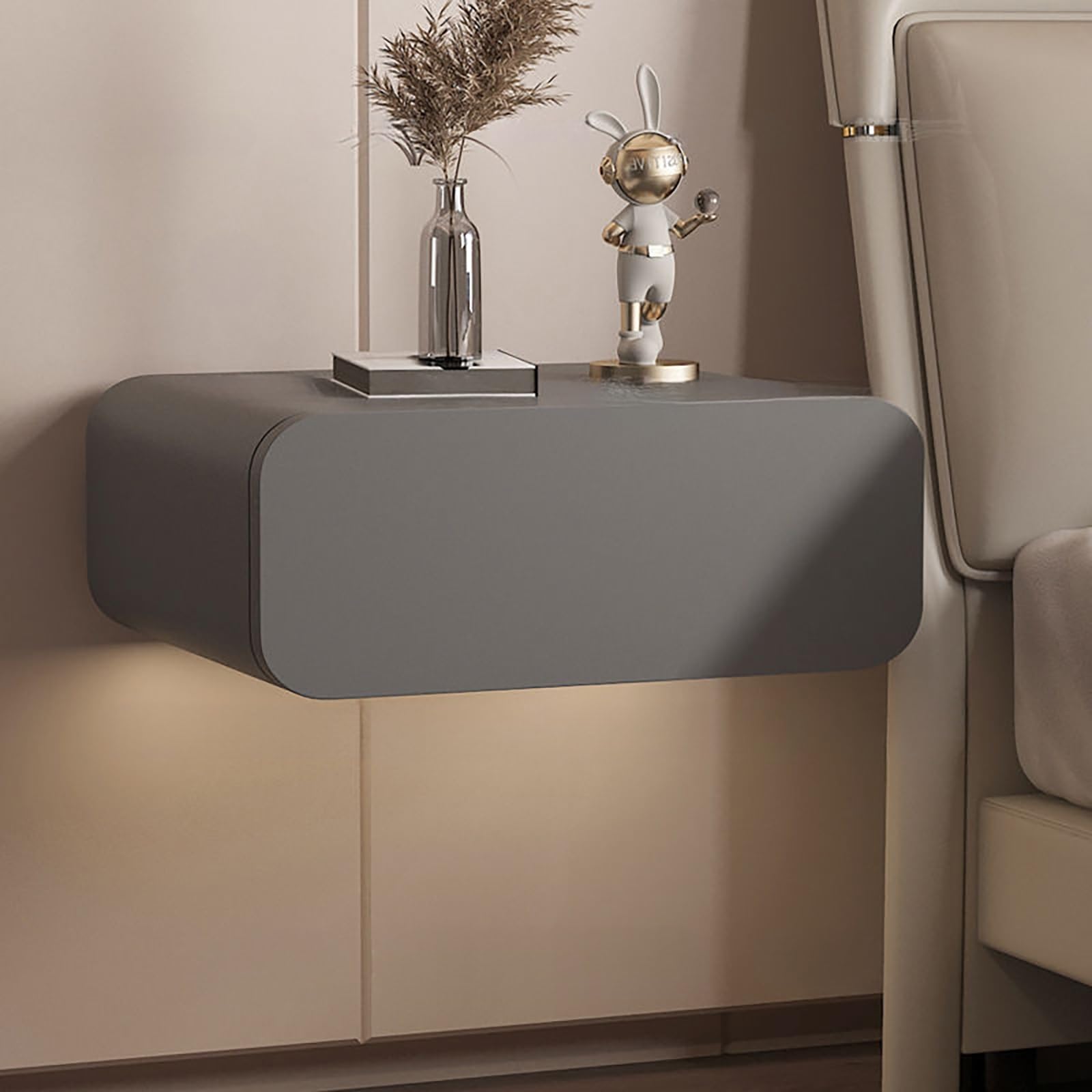 Table d'appoint moderne gris foncé Nightnd en bois massif avec profil incurvé pour chambre et salon 15.7in / 40 cm