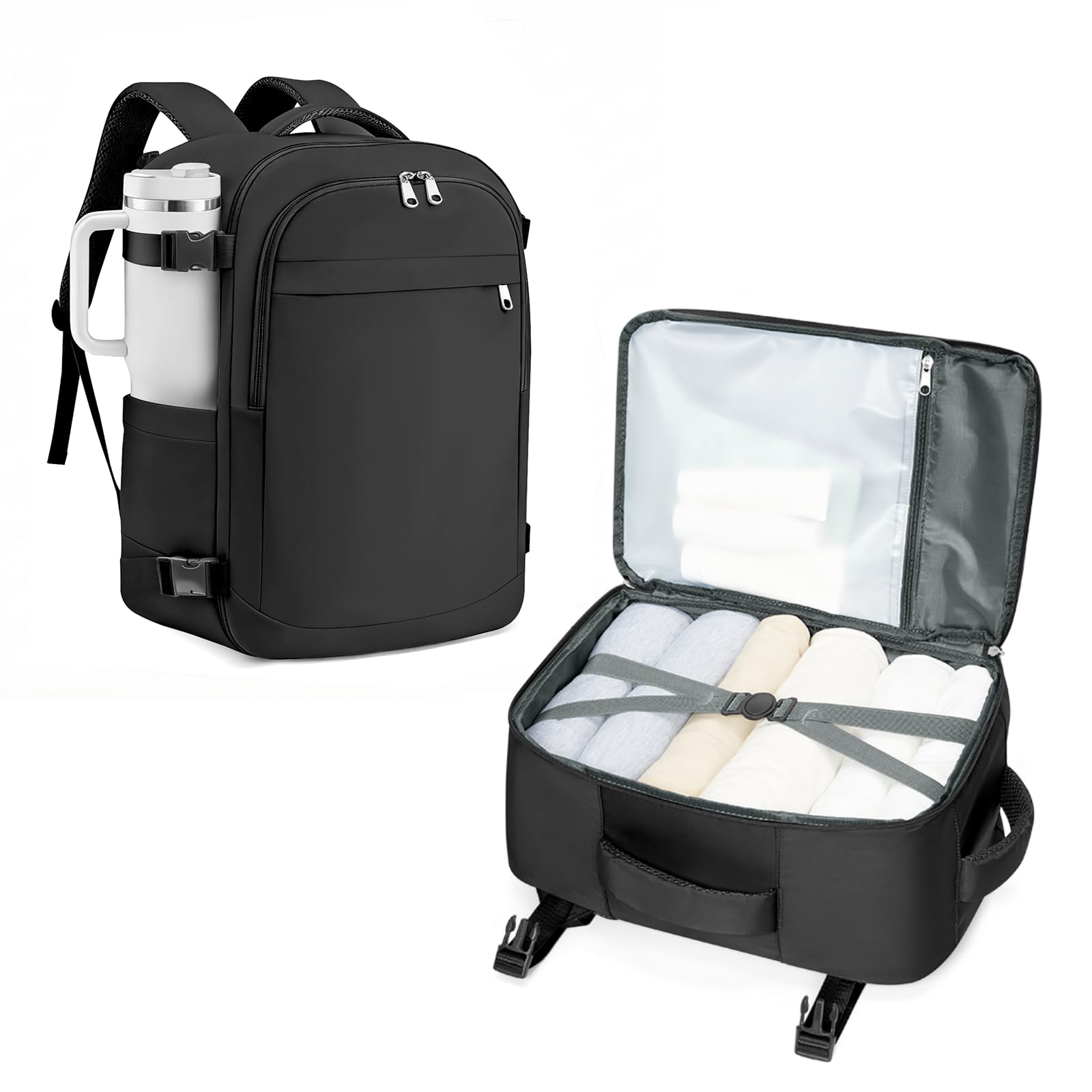 Mochila Viaje Cabina Avion 40x30x20 para Ryanair Vueling Wizz Air EasyJet Equipaje de Mano Maletas Bolsa de Viaje Mujer Hombre Impermeable Travel Backpack, Negro