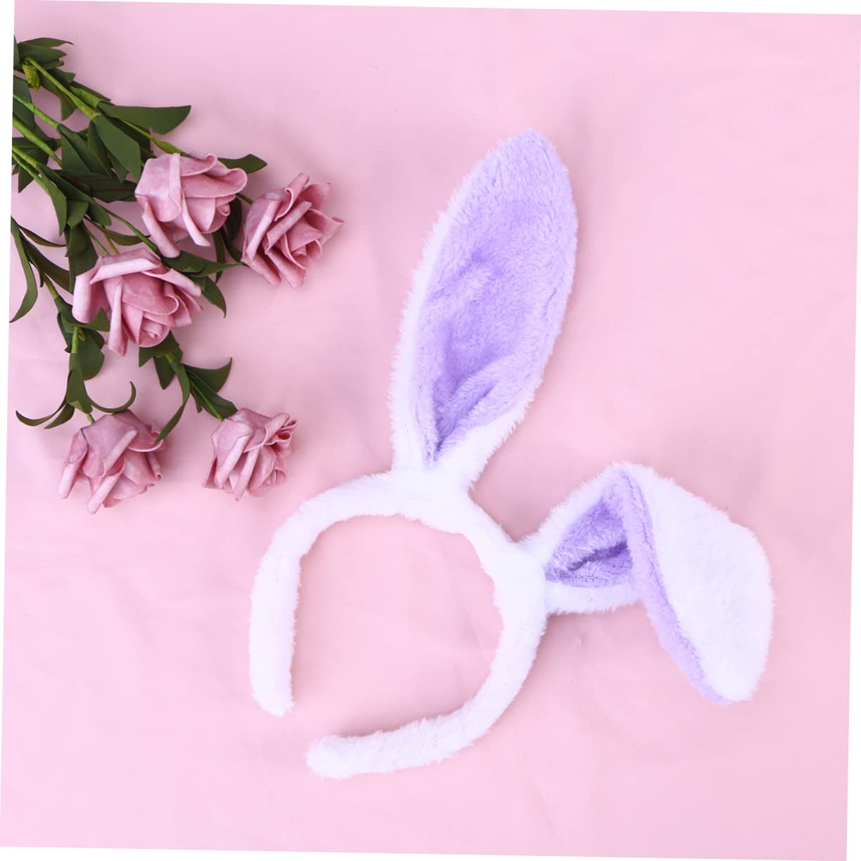 HONMEET Plush Bunny Ears Hairband Soft Fleece Fabric Comfortable Fit White and Purple for Boy Girl Toddlers Teens and Adults - Image 2