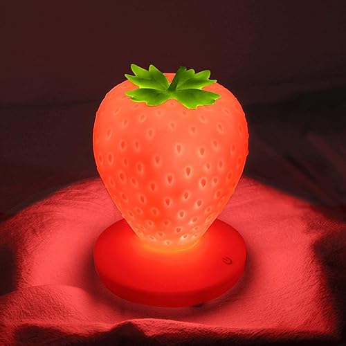 LVOERTUIG Strawberry Night Light, Cute Silicone Strawberry Lamp, LED Cute Night Light, Bedside Color Changing Lamp, 3 Modes Touch for Birthday, Christmas