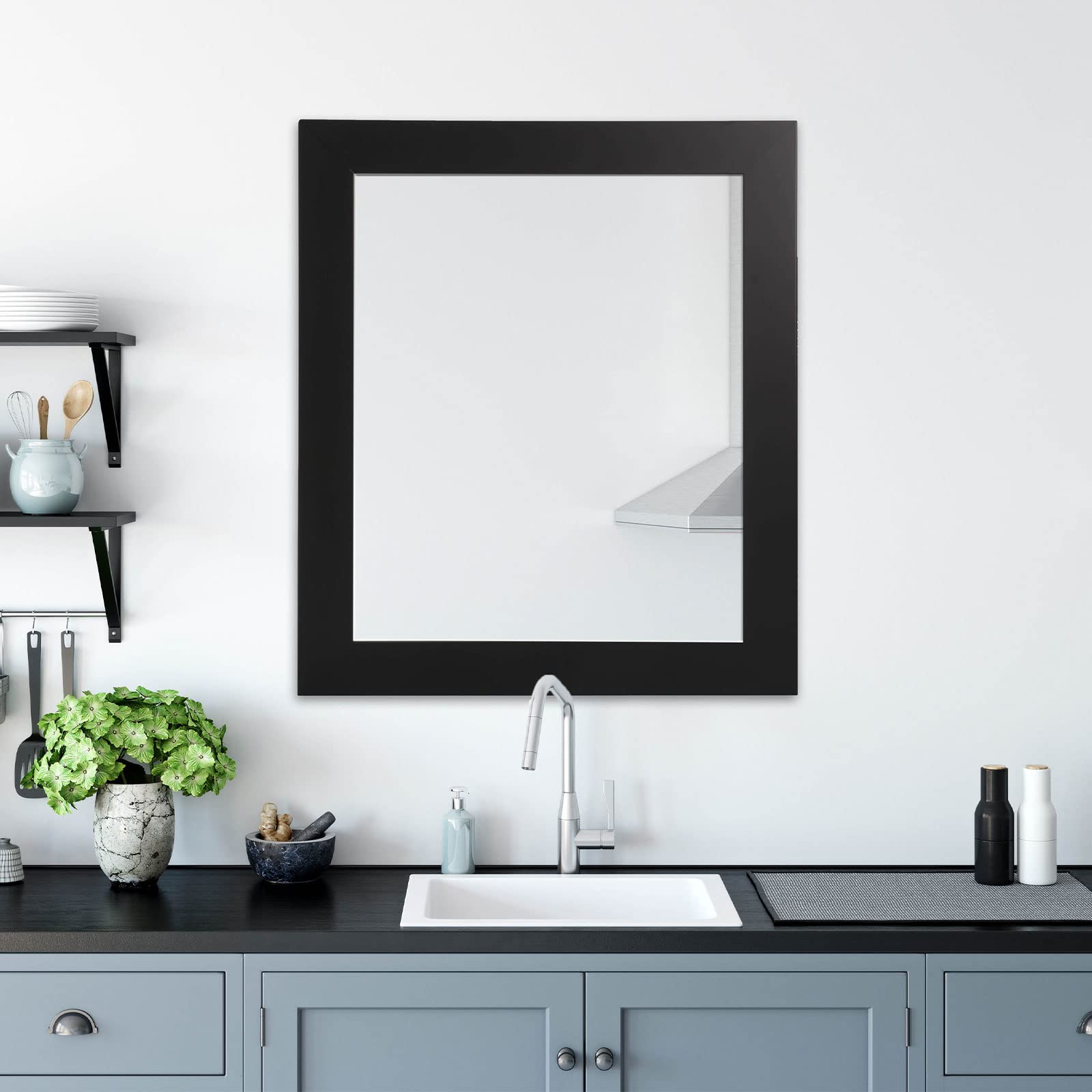 BrandtWorksLLC BM002L 32" X 38" Wall Mirror, Large, Matte black,Large