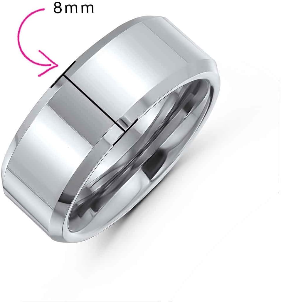 Bling Jewelry Personalize Plain Simple Wide Beveled Titanium Gunmetal Black Silver Tone Unisex Couples Wedding Band Ring For Men Women Comfort Fit 8MM Size 6-14