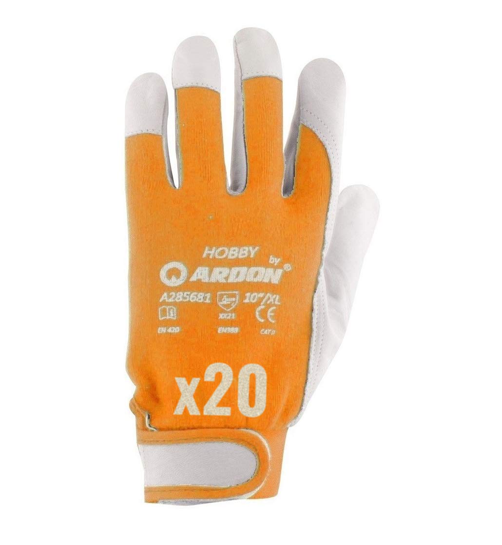 Guantes de Trabajo de Piel de Cabra, de Resistente Piel de Cabra, Color Blanco, Guantes de Jardinería, Guantes de Construcción, Hobby, Tallas 7-11, Suaves y Cómodos EN388 (20, 9)