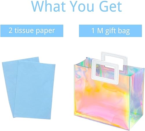 Miniatura 131 de Bolsa de regalo holográfica con papel de seda, reutilizable, bolsa de regalo de cumpleaños para mujeres y niñas, iridiscente, despedida de soltera