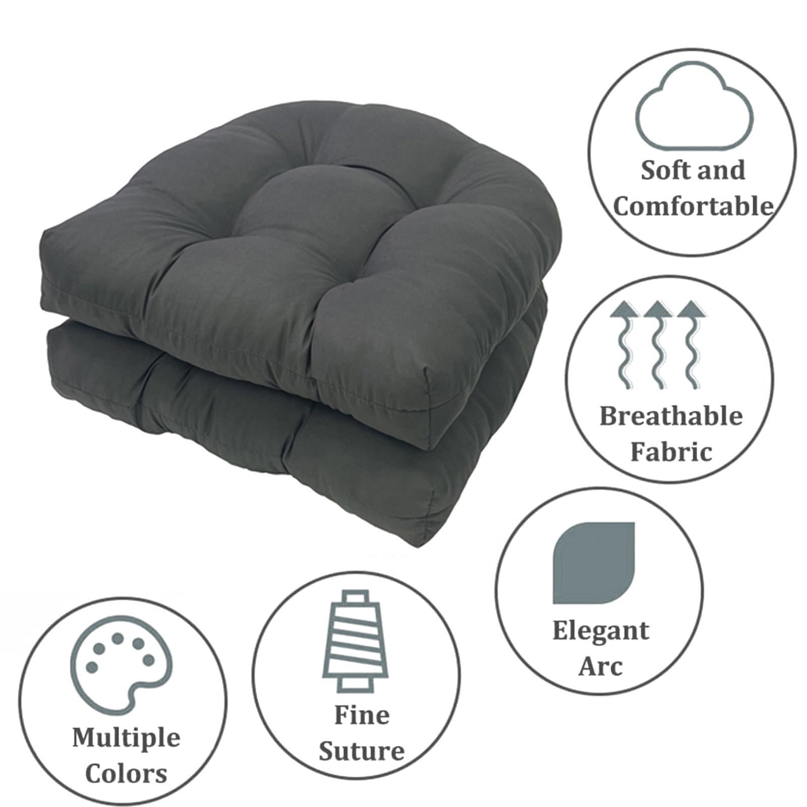 Générique Lot de 2 Coussins de Chaise en Forme U 48x48 cm, Coussins d’Assise Épais pour Fauteuil Rotin, Intérieur & Extérieur (sans Chaise)