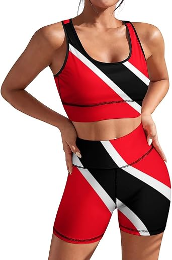 Trinidad And Tobago Flag Workout Set Outfit High Waist Shorts with Yoga Sport Bra Gym Clothes Size M for Women Girls 2 Piece