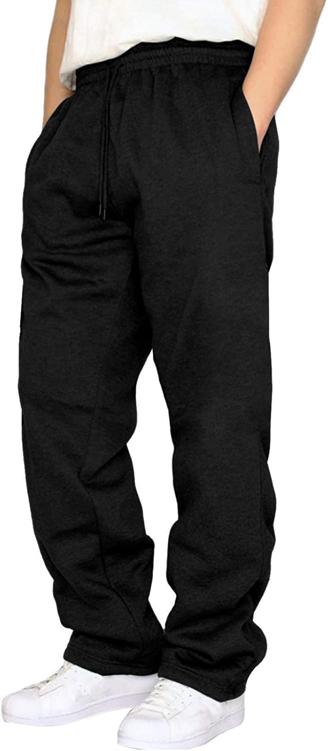 A WATERWANG Men's Fleece Sweatpants Casual Joggers Cotton Loose Fit Open Bottom Athletic Sweat Pants for Men with Pockets
