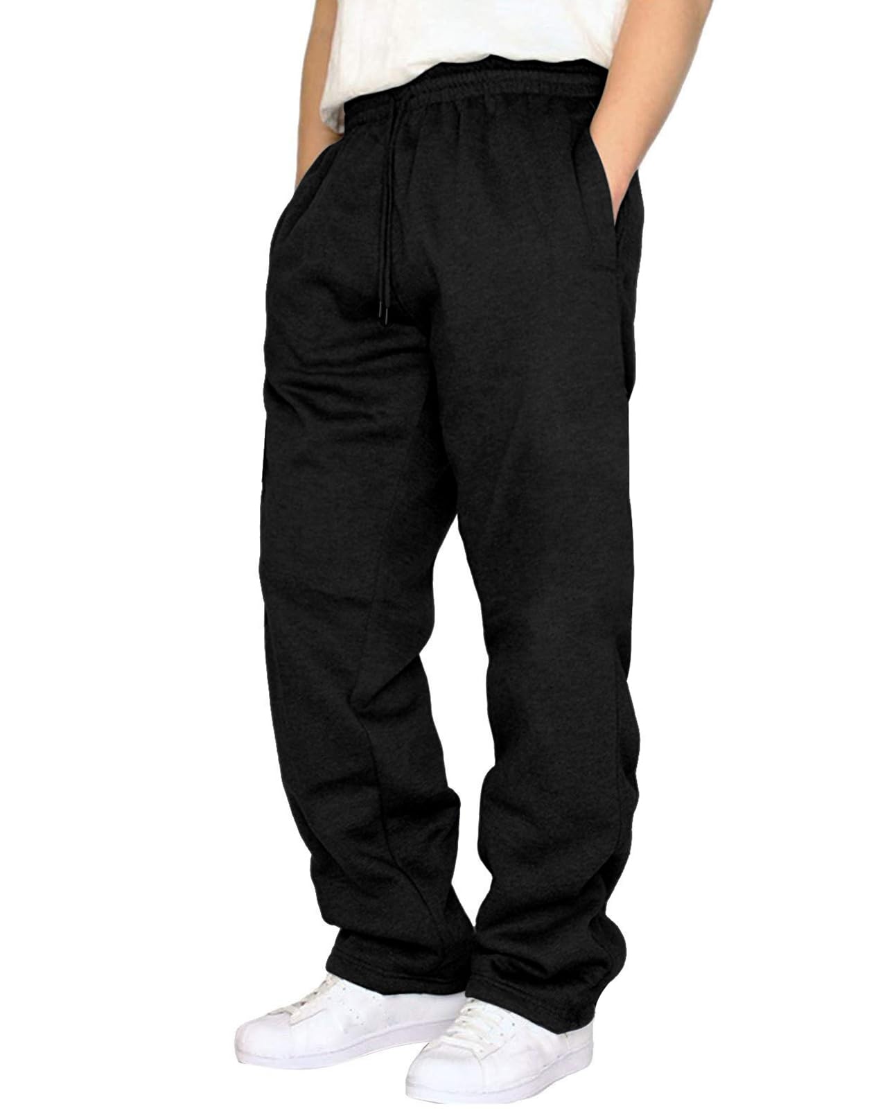 A WATERWANG Mens Fleece Sweatpants Casual Joggers Cotton Loose Fit Open Bottom Athletic Sweat Pants for Men with