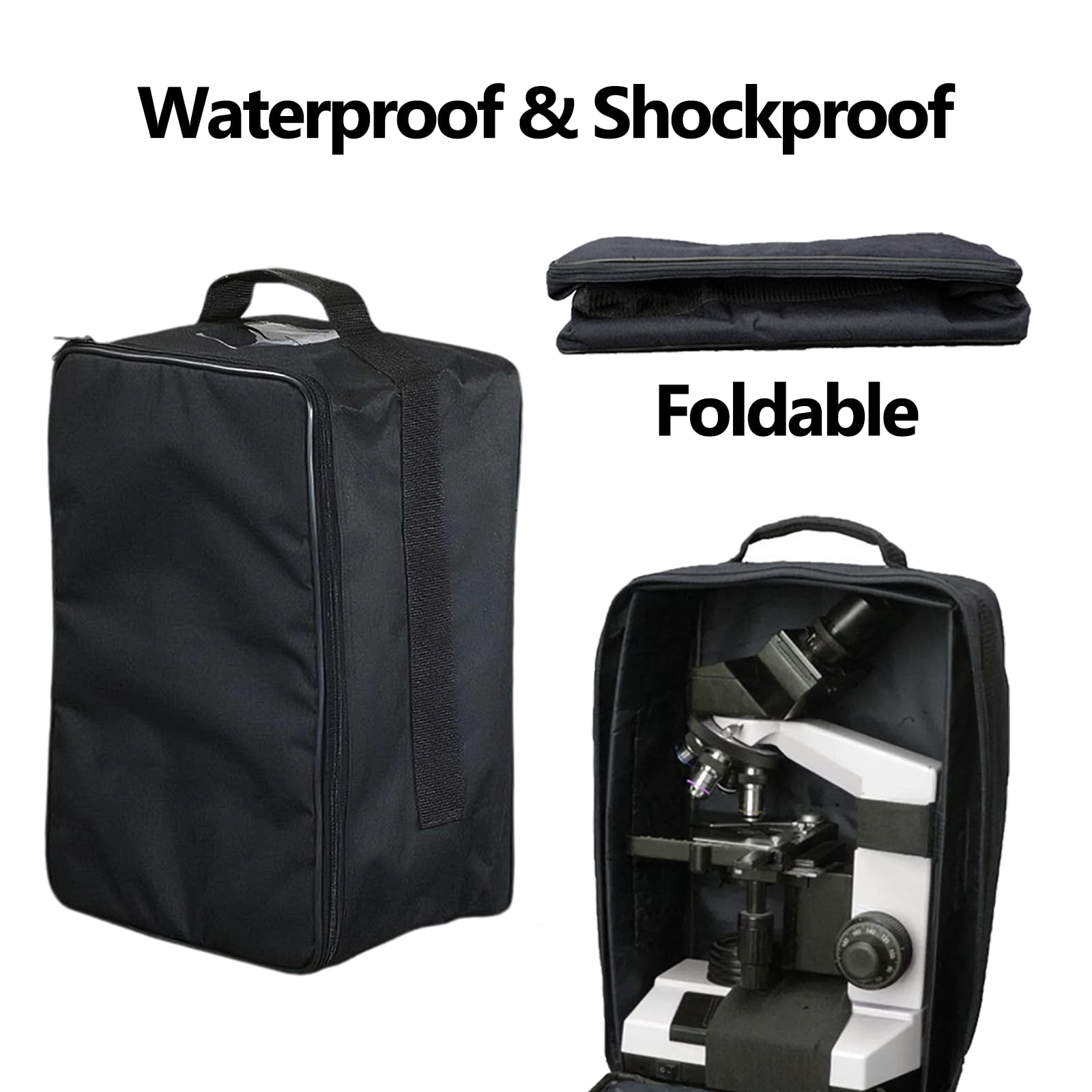 Mikroskop-Tragetasche mit Vordertaschen, 7.8" L x 6.6" W x 14" H, universell, faltbar, wasserdicht und leicht