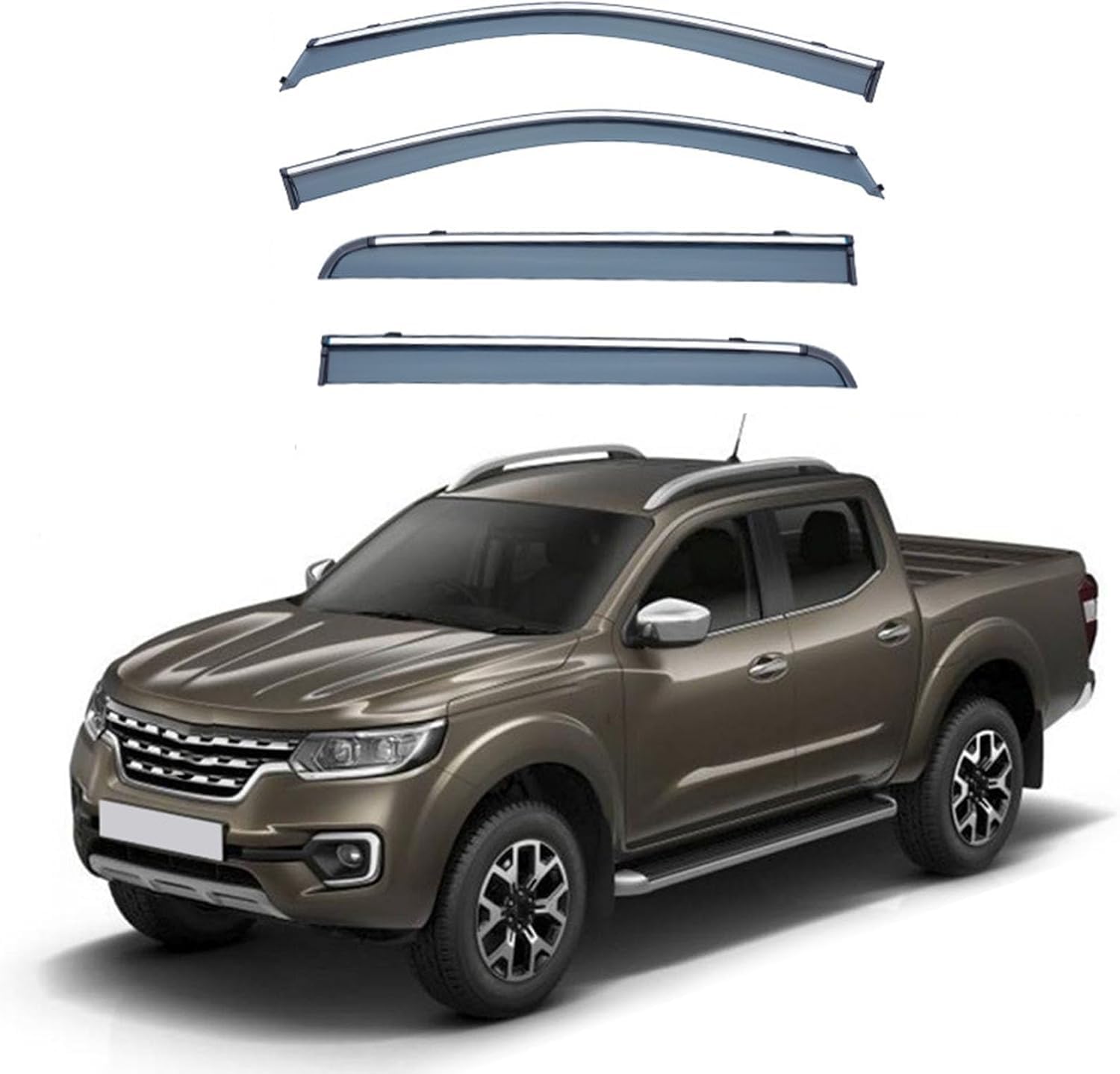 FengXH Window Deflectors for Renault Alaskan MK1 2015++ - 4pc Smoke Tint, Waterproof, Noise Reducing.