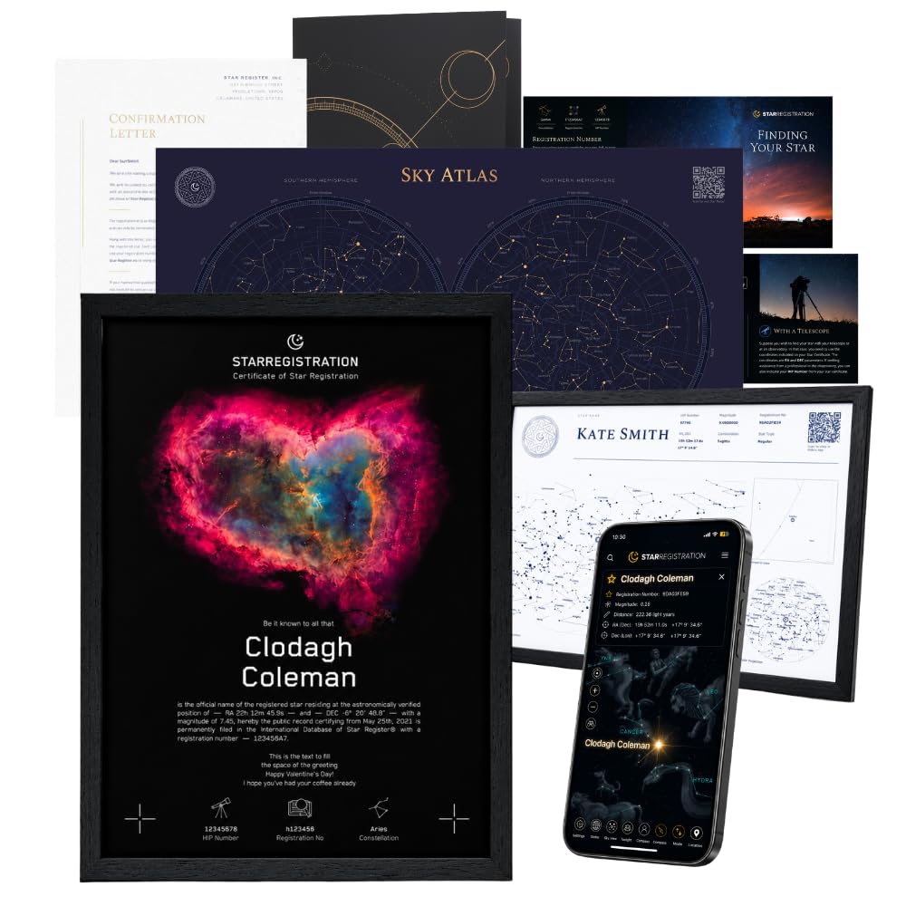 Name a Star Folder Set – Personalized Star Certificate & Sky Map – Memorial, Anniversary, and Special Occasion Present (Heart Design)