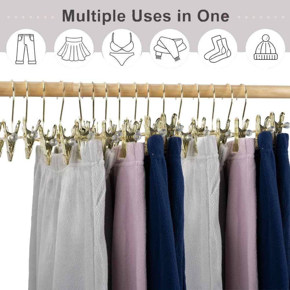 13.8" Gold Metal Wire Clips Hangers with Adjustable Clips - 30 Pack Pants Hangers with Clips Metal Perfect for Pants Trouser Underwear Bottom Clothes Heavy Duty Space Saving Closet Organization
