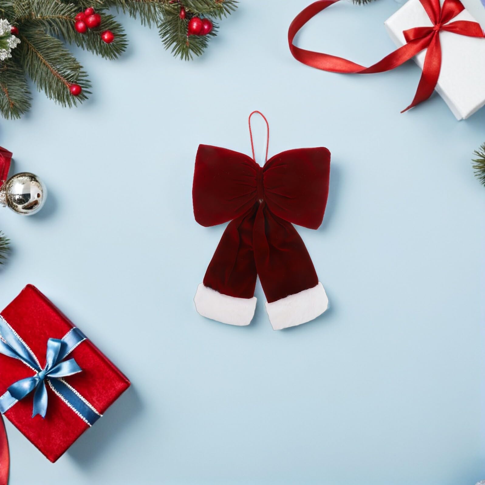 UKCOCO Lazos Navideños de Franela en Tonos Rojo Oscuro 3 Tamaños 10X16 CM 20X30 CM 30X38 CM Decoración para Árboles de Navidad Guirnaldas y Adornos Adornos Festivos Reutilizables