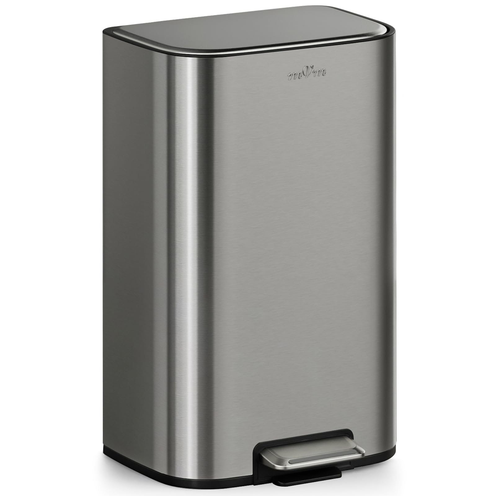 mVm Papelera de Cocina con Pedal 40L, Cubo de Basura Gris, Acero Inoxidable Antihuellas, Tapa Amortiguada Cierre Suave, con Cubo Interior Extraíble, para Cocina Oficina Baño