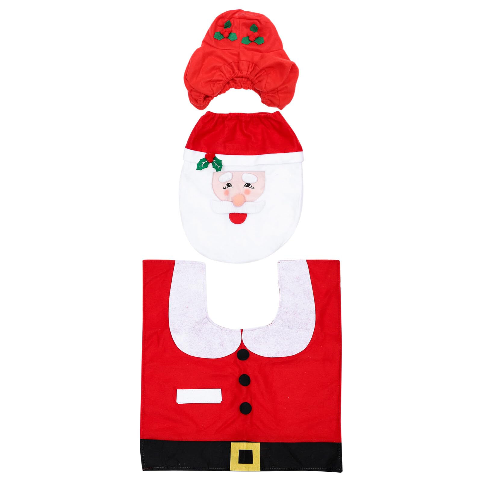 FOMIYES Christmas Toilet Cover, Lovely Santa Toilet Cover Mat Kit Santa Claus Foot Pad Toilet Cover Set for Christmas Kitchen Appliance Bathroom Decorations