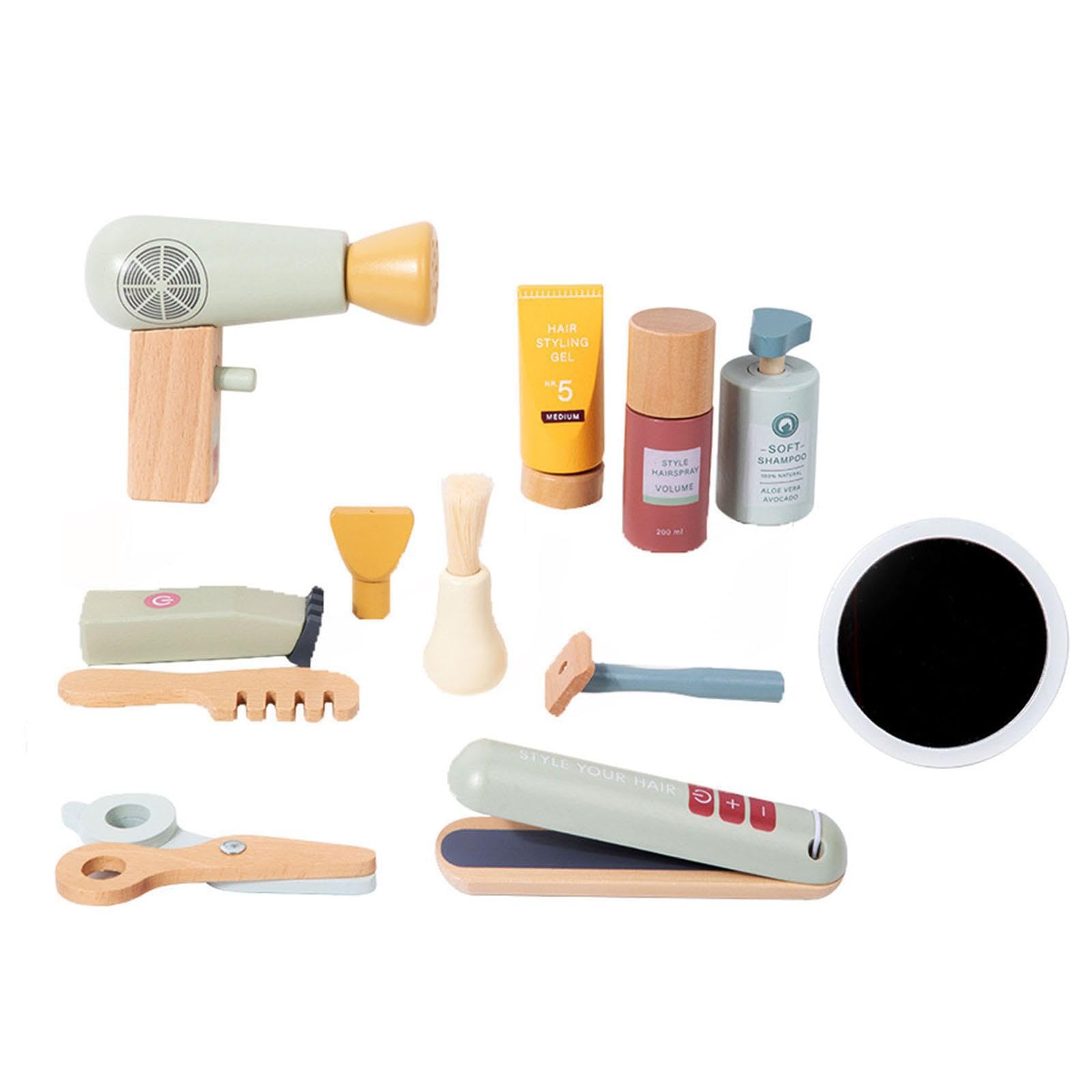 Set da gioco in legno per parrucchiere, parrucchiere, stilista, potenzia le capacità cognitive con divertenti attività di, gioco di gruppo, divertente giocattolo da barbiere, regalo