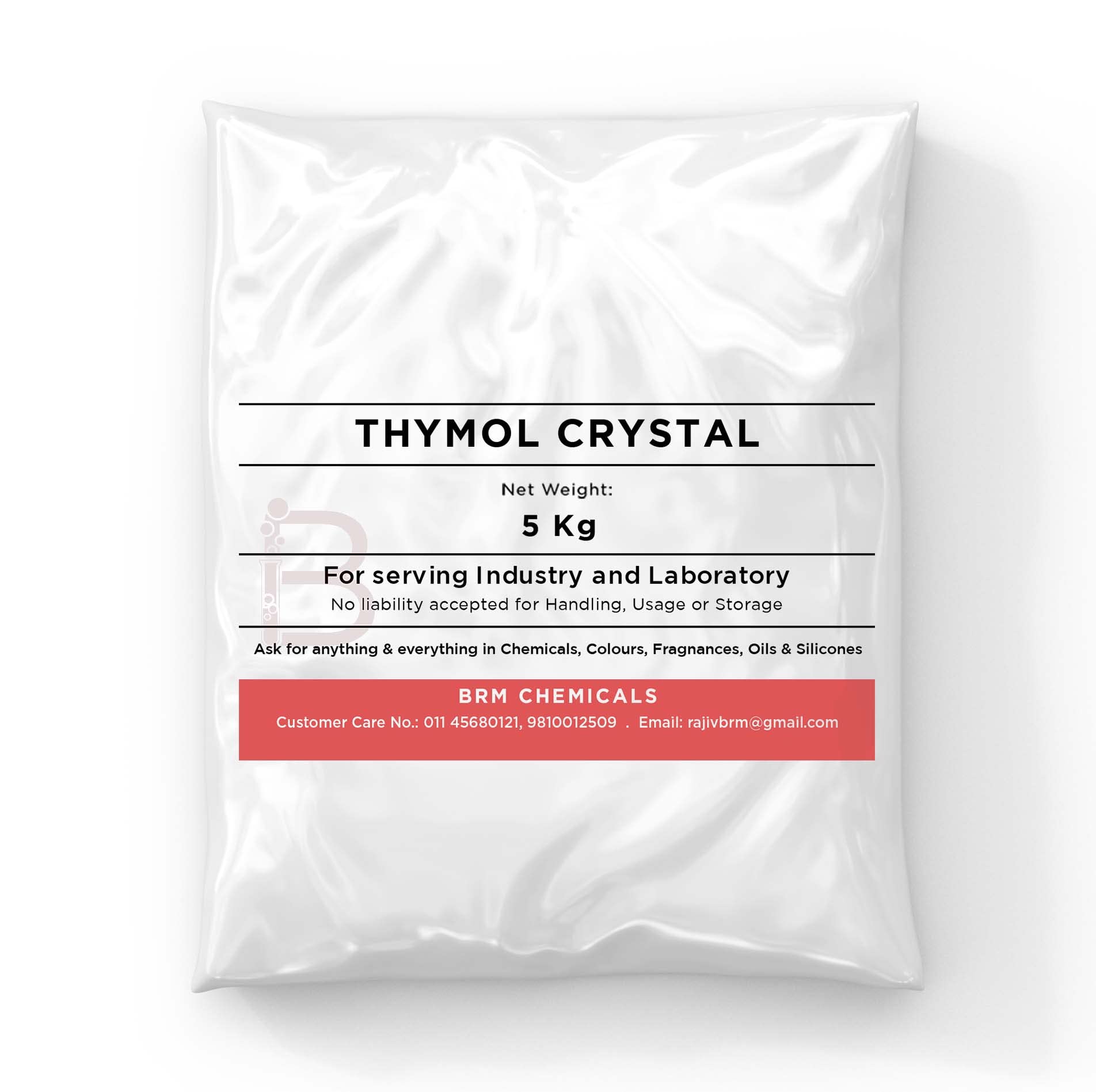 BRM Chemicals Thymol Crystal - 5 KG For Soap Making, Shampoo, Cosmetics, Serum Making, Beauty Formulations, Moisturizer, Lotion Making, Domestic Use & DIY Personal Care For Face, Hair, Skin & Body