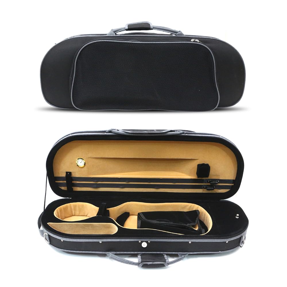 Custodia per violino 4/4 full size con spallacci regolabili, custodia rigida in nylon Oxford ultra leggera con blocco di sicurezza, igrometro e archetto per viaggio/esibizione, colore nero