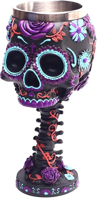 Halloween Goblet Wine Glass Skull Wine Set Goblet Cup,Medieval Wine Chalice Drinking Cup,Ideal Novelty Gothic Gift Party Idea (Purple, One Size)