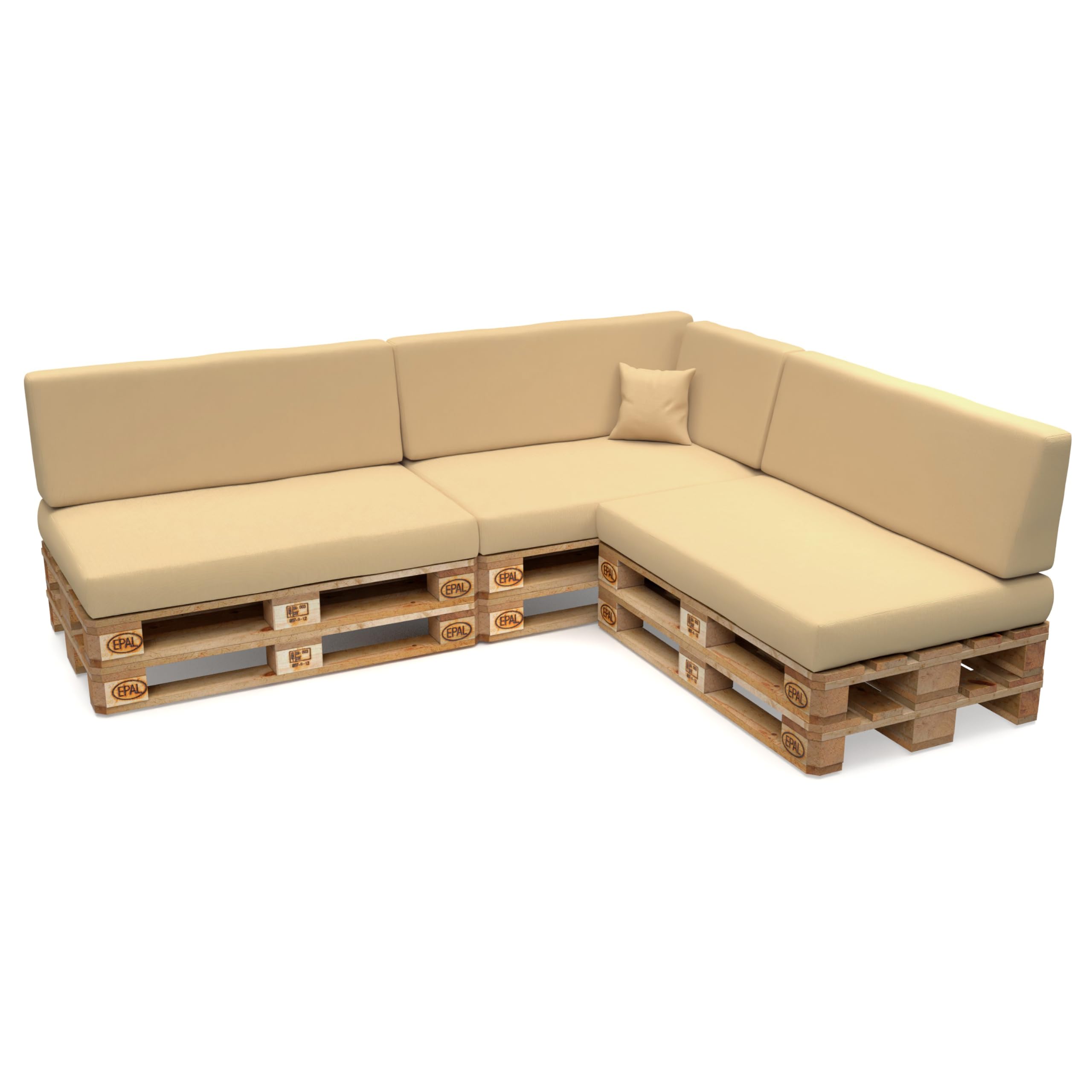 POKAR Euro Pallet Seating Set of 2: 1x seat cushion 120x80cm + 1x back cushion 120x40cm, cold foam, removable covers, Home Garden Furniture DIY, indoor outdoor pillow, without pallets, Beige — view 238