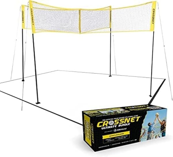 CROSSNET 4-Way Volleyball Net Set with Adjustable Poles Backpack & Official Ball Quick Setup Outdoor Volleyball Game for