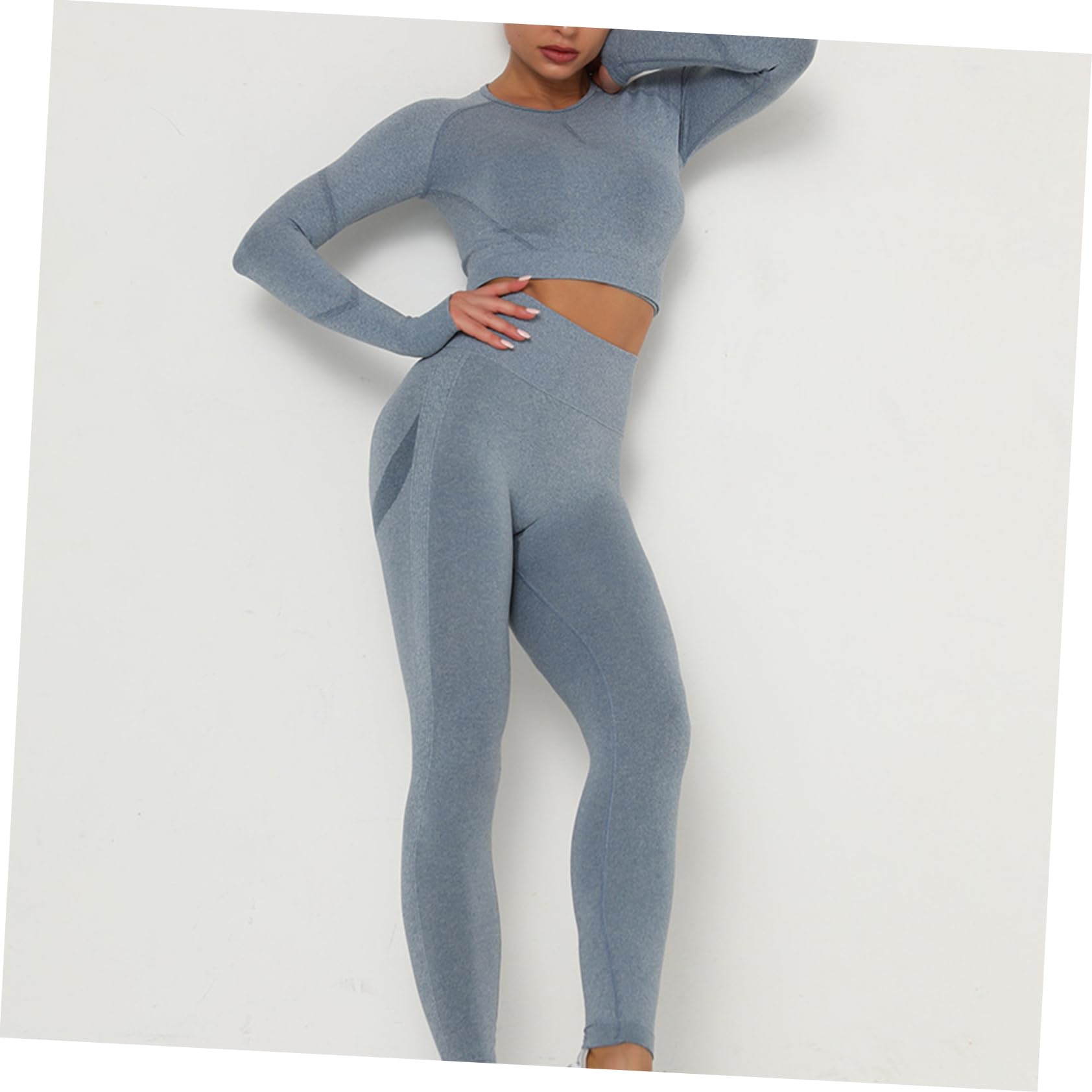 FOMIYES Completo Yoga Donna a Manica Lunga Design a Vita Alta, Senza Cuciture, in Chinlon ed Elastan, Adatto per Jogging e Bici, Elasticità Superiore per Comfort e Movimento