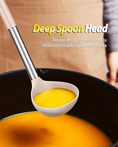Miniatura 4 de Juego de cuchara de silicona para tenedor y cucharón, utensilios de cocina antiadherentes grandes para cocinar, agitar, servir espaguetis, sopa,