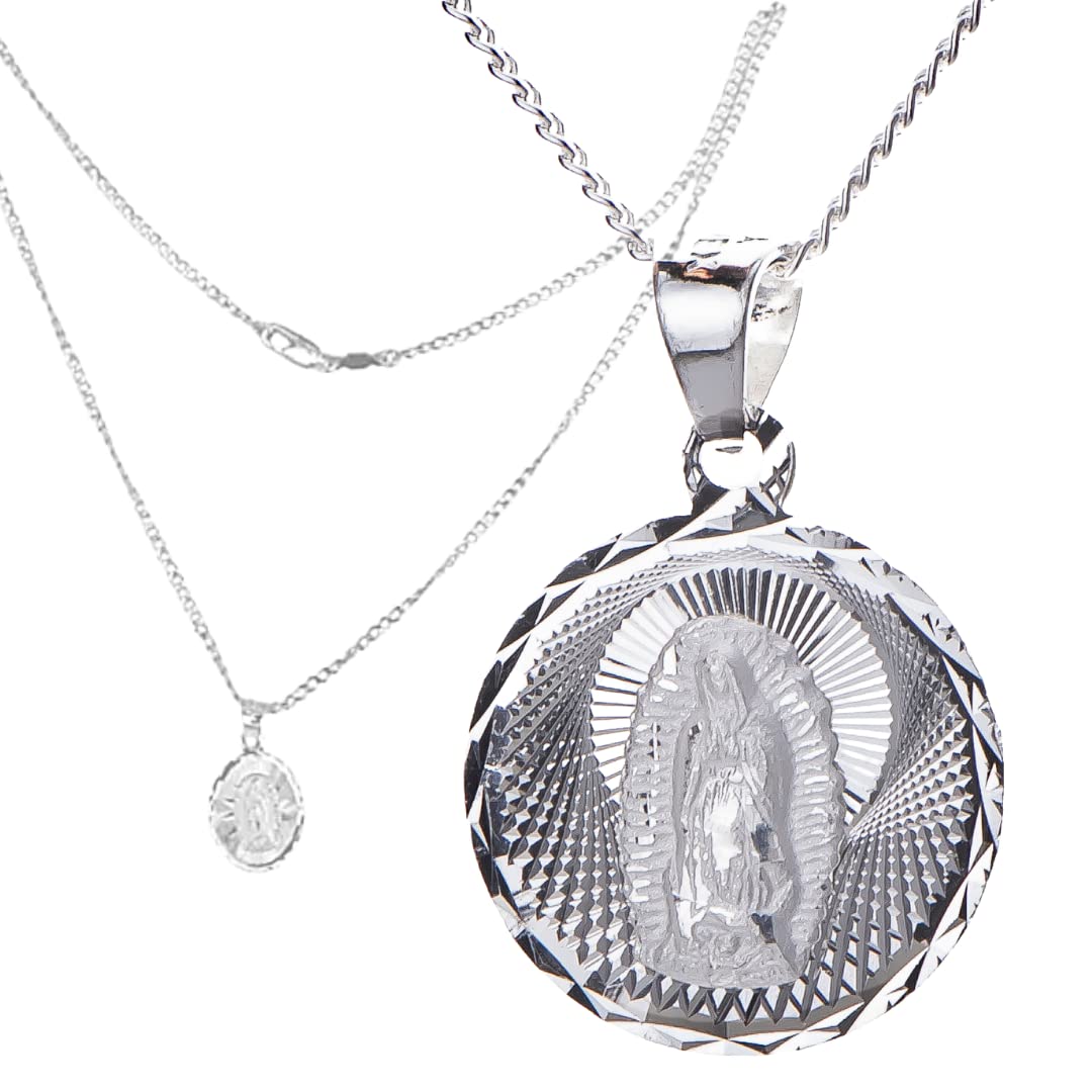 MXArtsCraftsGuadalupe virgin silver necklace, Dainty medal charm with chain, Mexican Taxco sterling silver 925 pendant Virgen de Guadalupe, Virgin Mary silver medallion, Catholic Jewelry Our lady of Guadalupe gift for baptism or first communion goddaughter