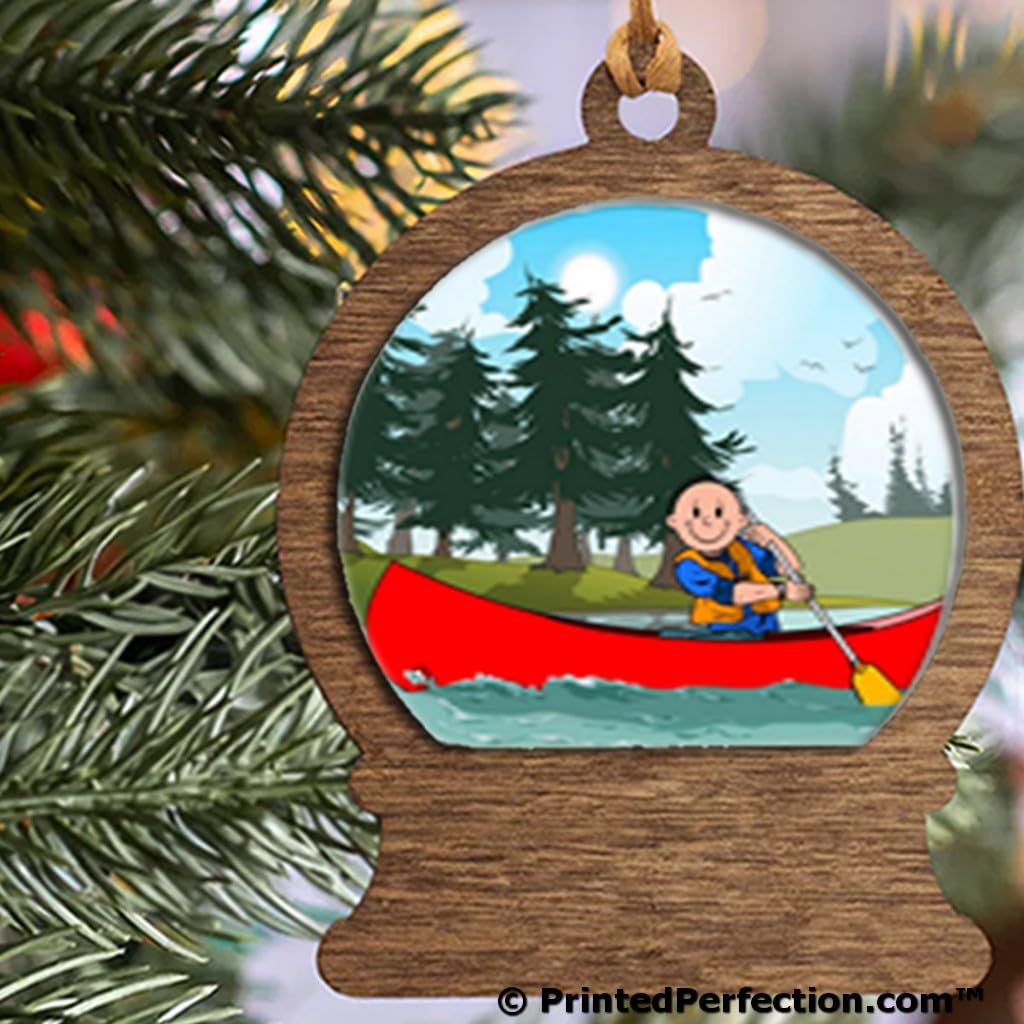 PrintedPerfection.com Personalized Canoe - Male Wooden Snow Globe Shaped Christmas Ornament